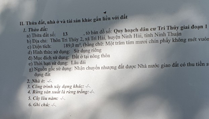 đất thổ cư thôn tri thủy huyện ninh hải tỉnh ninh thuận