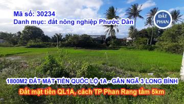 1800m2 ĐẤT MẶT TIỀN QUỐC LỘ 1A - GẦN NGÃ 3 LONG BÌNH - NINH PHƯỚC