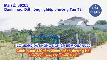 LÔ 350M2 ĐẤT NÔNG NGHIỆP HẺM QUÁN 330